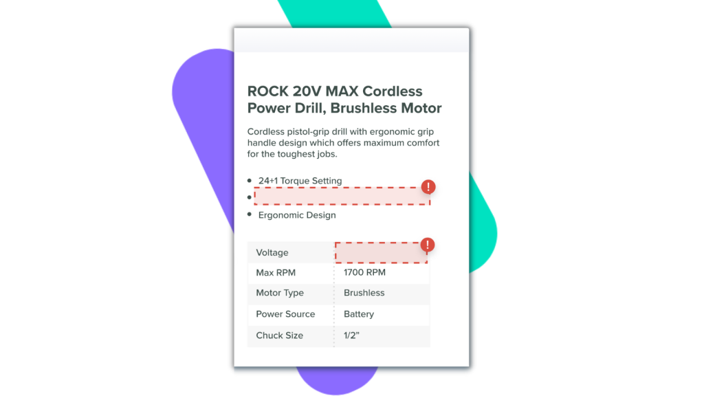 Catalog Mistake 2 Product information missing from the PDP