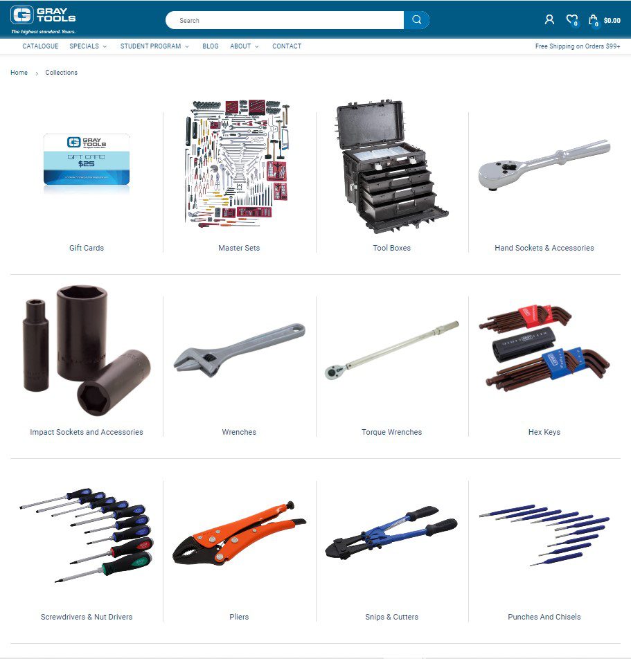 example of store navigation PIM software for managing Shopify collections for industrial tools 