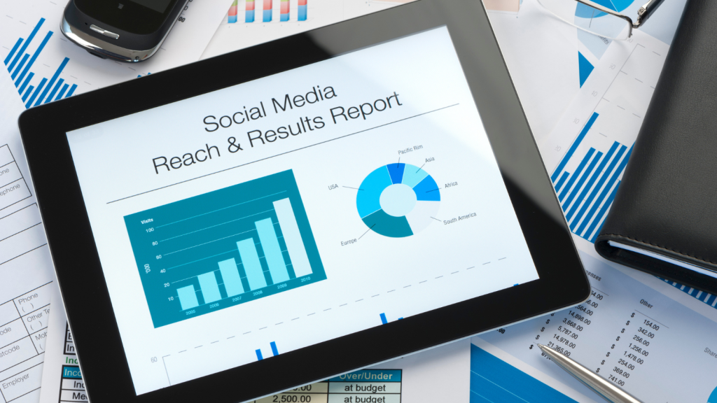 Graph of social media reach and results report on an ipad