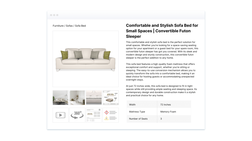 Comprehensive product description for a sofa bed sold online