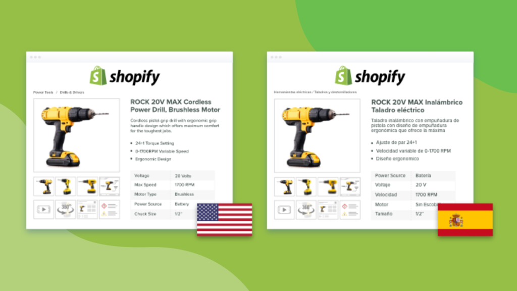 Showcasing Shopify B2B PDPs between USA and Spain